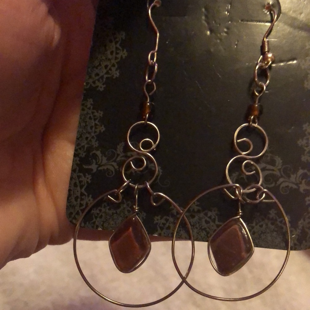 Dangly earrings with dark burgundy/ brownish color beads earrings set.